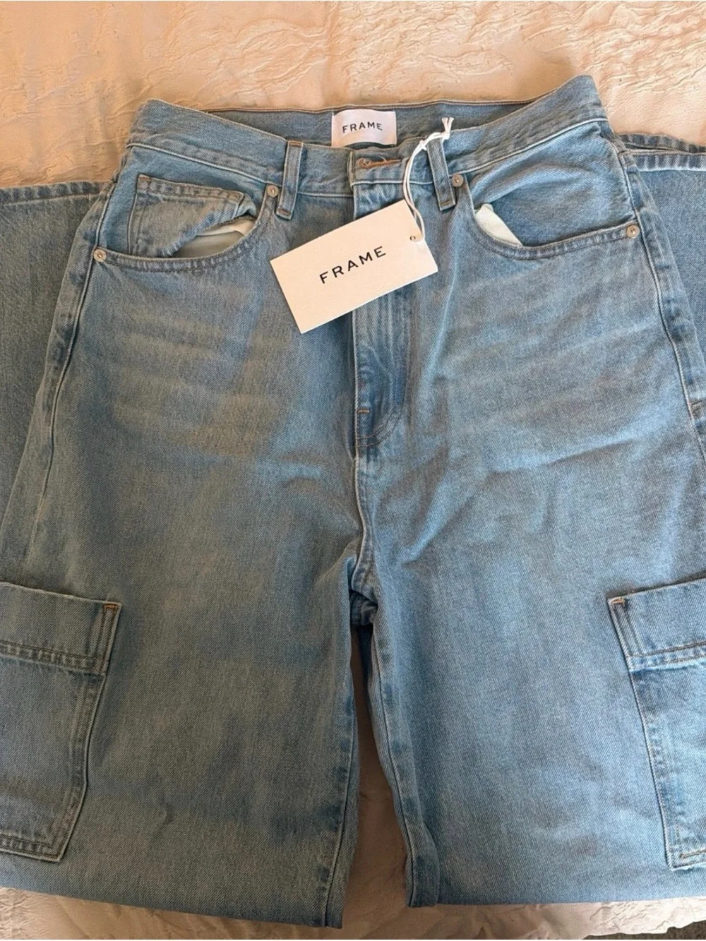 FRAME Light Wash Blue Denim Carpenter Jeans